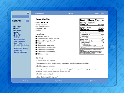 Recipe Nutrition Wireframe app nutrition nutrition facts recipe tablet wireframe