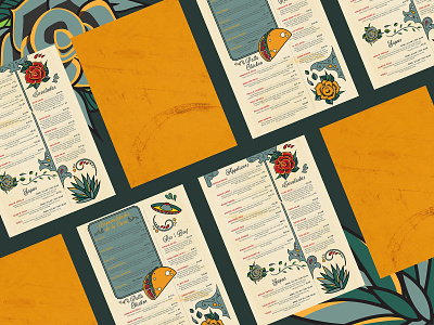 Mexican Restaurant Menu agave artwork brand identity branding flat graphicdesign illustration menu menu design menu mockup mexican mexican food muted colors oldschool sombrero tacos tattoo typography