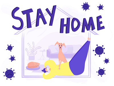 stayhome branding cat coronavirus design dog flat girl north stayhome vector virus