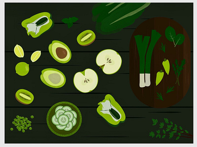 vegantable apple art artwork avocado design flat fruit fruits health healthy food illustration kiwi lime pepper vector vegetable vegetarian