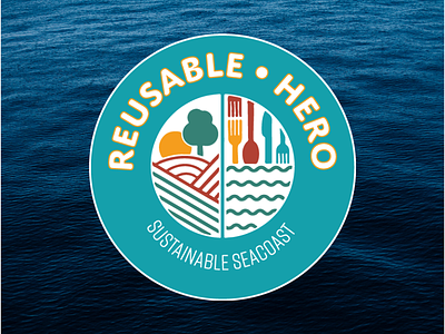 Sustainable Seacoast: "Reusable Hero" Sticker branding character clean colorful design digital icon identity illustration illustrator logo minimal natural oceans sticker type typography vector web website