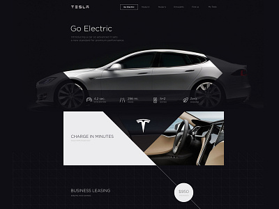 Tesla Motors black car dark flat layout menu minimal navigation tesla ui web website