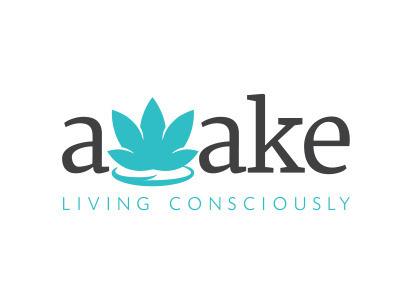 Awake: Living Consciously black blue bright graphic design happy living consciously logo logo design lotus typography