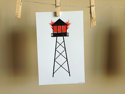 Watchtower Letterpress Print fire hand pulled print letterpress simplistic letterpress watchtower