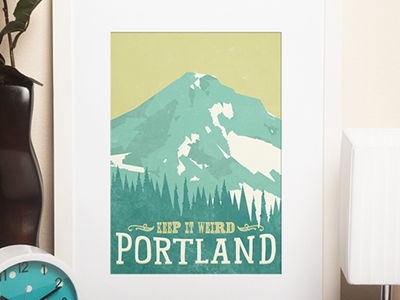 Portland Art Print illustration mount hood portland typography