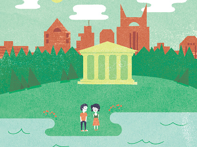 Nashville Centennial Park Illustration couple illustration nashville parthenon pond texture