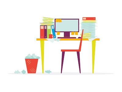 Messy Desk Illustration desk illustration messy desk mid century papers trash work in progress workplace