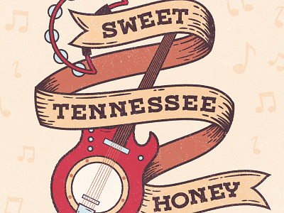 Smooth Hound Smith: Sweet Tennessee Honey Poster americana folk guitar honey illustration indie nashville rock smooth hound smith tambourine tennessee texture
