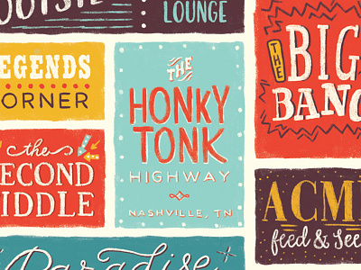 Nashville Honky Tonk Highway blocks country music honky tonk illustration lettering nashville tennessee tourism
