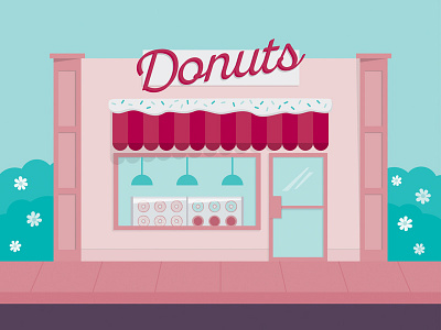 Donut Shop donut shop donuts flowers icing illustration retro script storefront