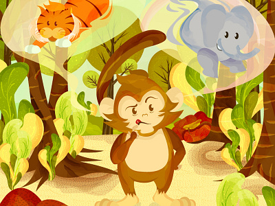 Monkey Hoop Doo animals colors elephant forest illustration kawaii monkey story book tiger
