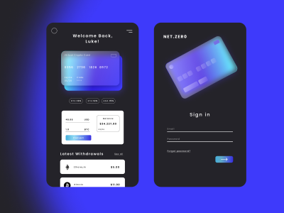 Glassmorphism Experimental App - Net.Zero appdesign card cryptocurrency design glassmorphism gradient interfacedesign minimal ui uidesign ux