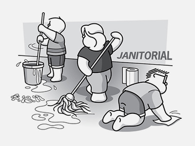 Janitor cartoon comic cute family fun illustration janitorial kids lineart