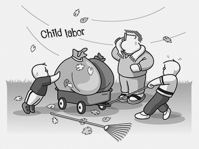 Labor2 fall family labor leaf rake sweat wagon windy yard