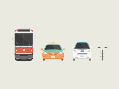 Transportation in Toronto bicycle bus car flat illustration simple taxi transit