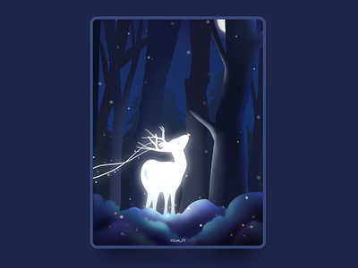 Glimmer dark deer fireflies forest glimmer glint illustration illustration practice punch low light night