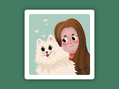 About "Me" dog girl illustration people pet self portrait