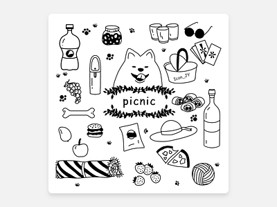 Picnic dog doodle doodle art drink food fruits illustration illustration practice punch line draft pet picnic