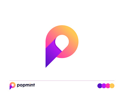 Popmit app brand identity creative flat gradiant lettermark location logo modern monogram p p logo p mark pin place travel unique