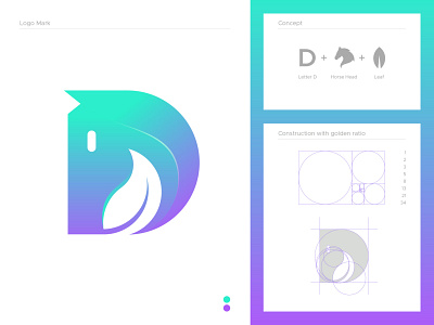 Letter D with horse & leaf best logo designer colorful creative d d leaf golden ratio gradiant horse icon leaf letter mark logo logo mark logo type minimal modern monogram negative space top logo designr unique