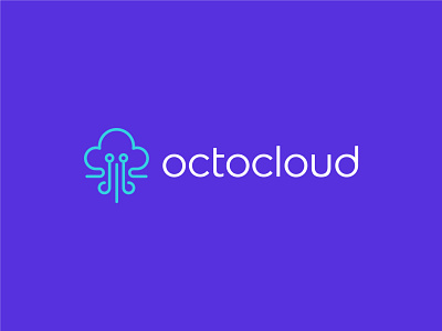 OctoCloud brand identity cloud creative design flat icon line art logo modern monogram octopus tech