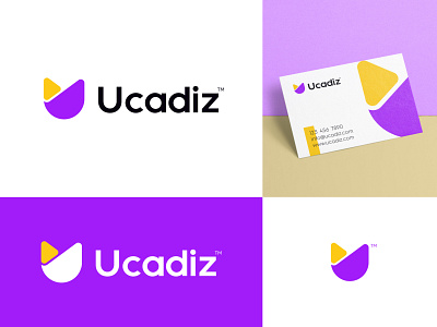 Ucadiz brand identity branding business card flat logo letter mark logo design logo mark minimalist modern play button stationery u letter video