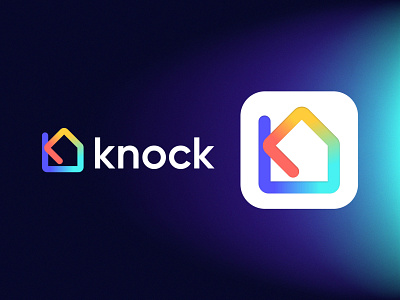 Knock app logo brand identity colorful house construction creative friendly gradiant home home app house house app k house k letter letter mark modern real estate symbol vibrant
