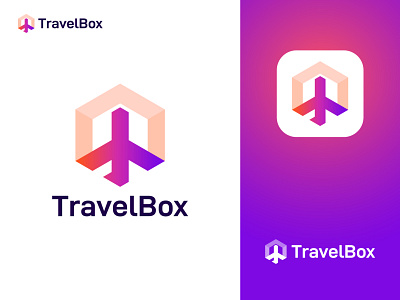 Travel Box airplane app logo best travel logo box brand identity business logo contemporary creative fly gradient hexagon modern logo professional tour tourism travel travel box traveling vibrant logo visual identity