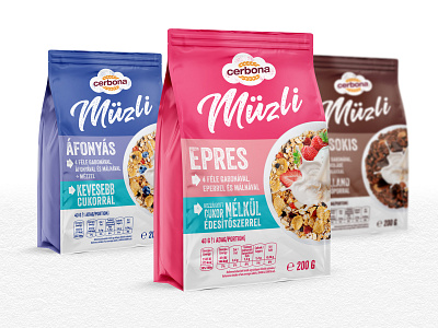 Packaging design - "Cerbona" muesli products branding cereals csomagolasdesign csomagolastervezes foodpackaging mueslipackaging packagingdesign packagingdesigner