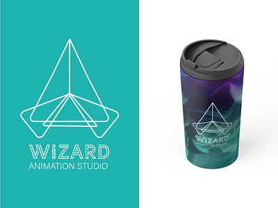 Wizard Travel Mug branding design isometric logo creation merchandise design travel mug typography vector