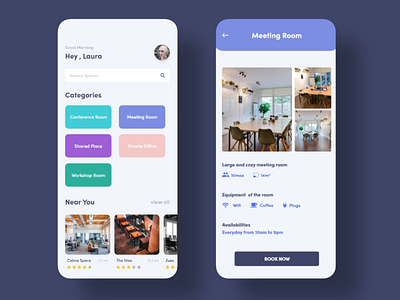 CO-WORKING 2020 adobe adobexd app book caffee co working color design iphone mobile mockup reserve reserved rooms shot ui uiux xd xddailychallenge