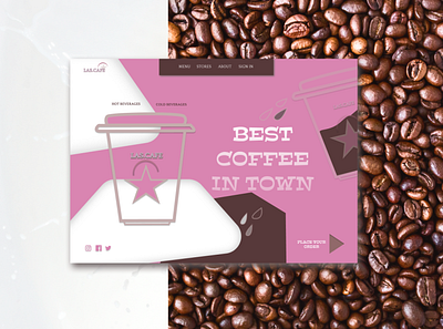 lasCOffee Shop brown coffee design ideas illustration landing page design pink typography vector