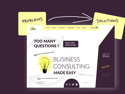 BUSINESS CONSULTING WEBSITE business business consulting concept design illustration landing page design purple typography ui website white yellow