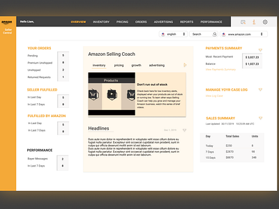 amazon dashboard for sellers (redesign)