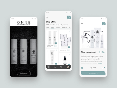 Mobile App - Cosmetics ONNE app cosmetics cosmetology design minimalistic mobile app mobile design online shop online store ui ux web design