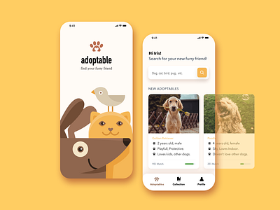 adoptable adoption animal cat dog mobile pets redesign rescue uı
