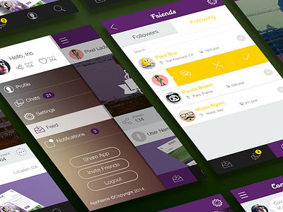 Postfing App app chat design feed flat free ios7 list mobile mockup profile sidebar