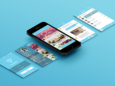 Diamund App app chat design feed flat ios7 like list mobile mockup profile video player