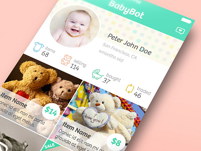 Babybot app baby clothes estore ios ios8 item mobile sell soft toy trade