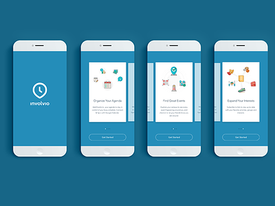 Involvio Onboarding cards mobile onboarding sign up social walkthrough welcome