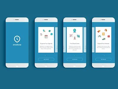 Involvio Onboarding cards mobile onboarding sign up social walkthrough welcome