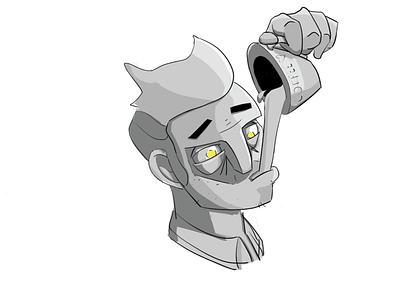 Melvin, the inventor. characterdesign coffee cup concept art greyscale illustration portrait art rendering