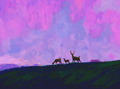 I'll Remain Under Our Antique Sky deer digital illustration digital painting digitalart family illustraion photoshop