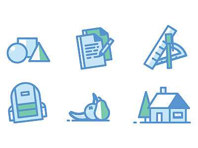 Learning Environment fruit house icon icons illustration logo notes paper pen school schoolbag shapes
