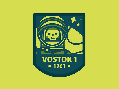 Yuri Gagarin badge cosmonaut illustration planet space