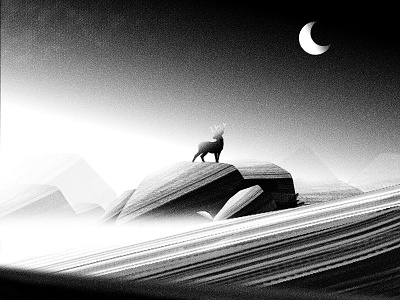 Lookout deer illustration landscape moon photoshop