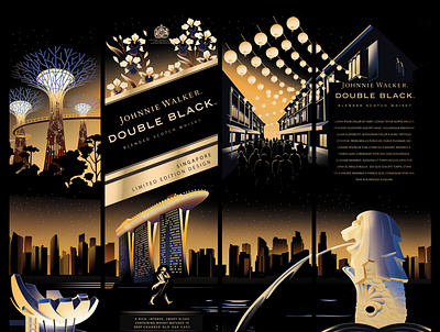 Bloom London - Johnnie Walker - Singapore Double Black cities illustration johnnie walker packagingdesign singapore whisky