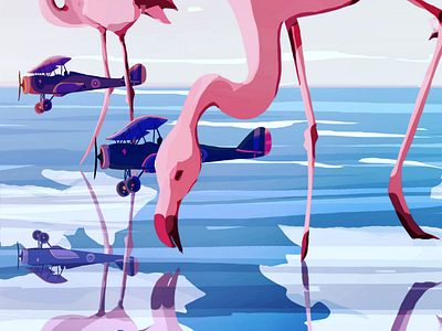 Planes and Flamingos acquaecielo colorful flamingo air illustration illustrazioni photoshop riflessi silverlake waterandsky