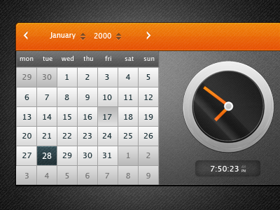 Date & Time calendar clock dark date datepicker gui orange time ui web ui