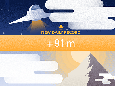 New record: altitude gained app clouds illustration ios mountain retro sky space ufo vector